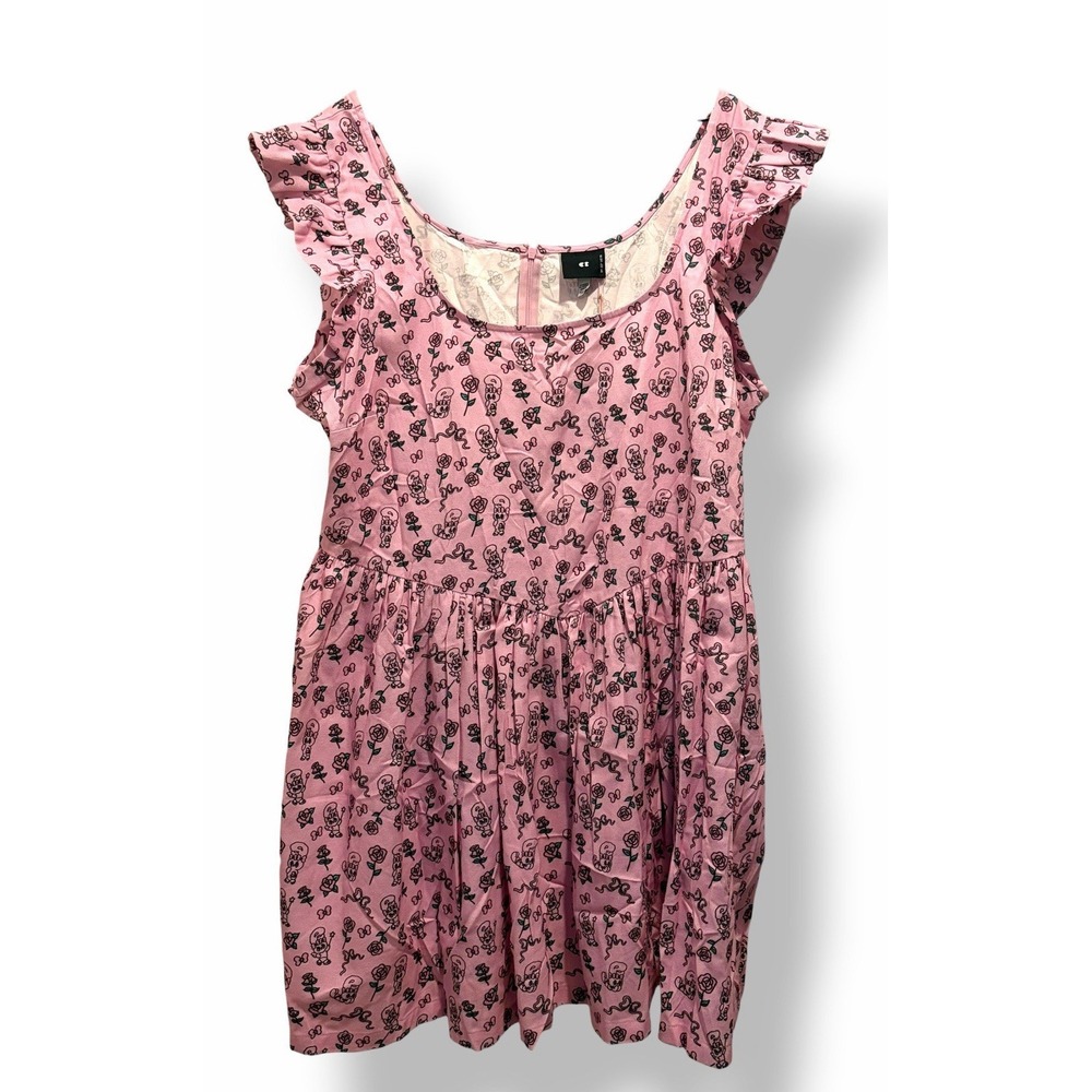 Lazy Oaf Curve Dress Size 18 Pink Cartoon Print Ruffle Sleeve Mini Dress NWT - Picture 16 of 16